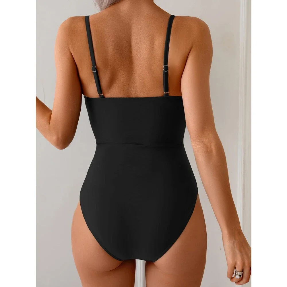 Eomenie Women's Black Cutout One Piece Swimsuit Ring Linked Sexy Monokini XL